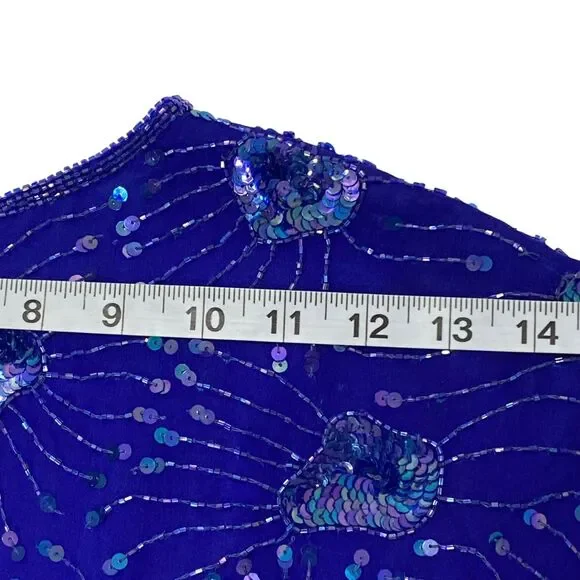 Stenay Womens Evening Silk Dress | 8 | Sequin Beaded Fringe | Royal Blue - Picture 13 of 16